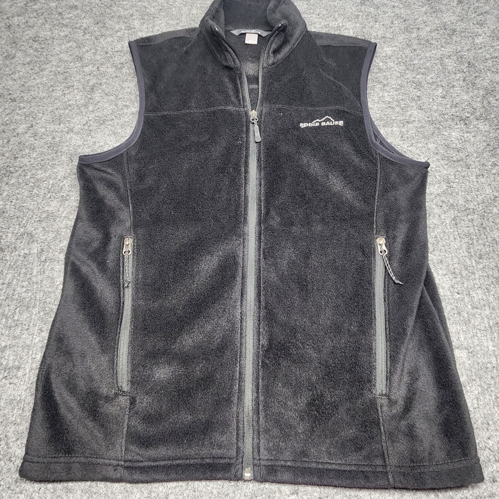 Eddie Bauer Mens Classic Standard Black Fleece Zipper Down Mock Neck Vest Small